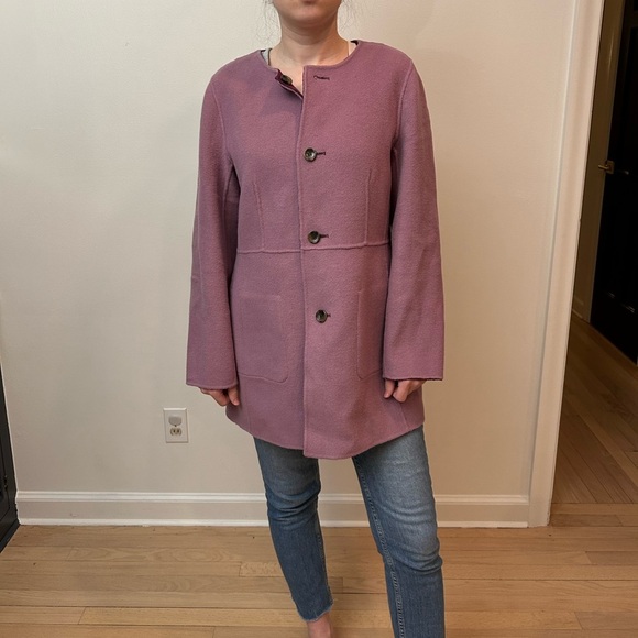 TALBOTS Reversible doublefaced coat purple/lilac pea overcoat Jacket Sz L - Picture 1 of 10